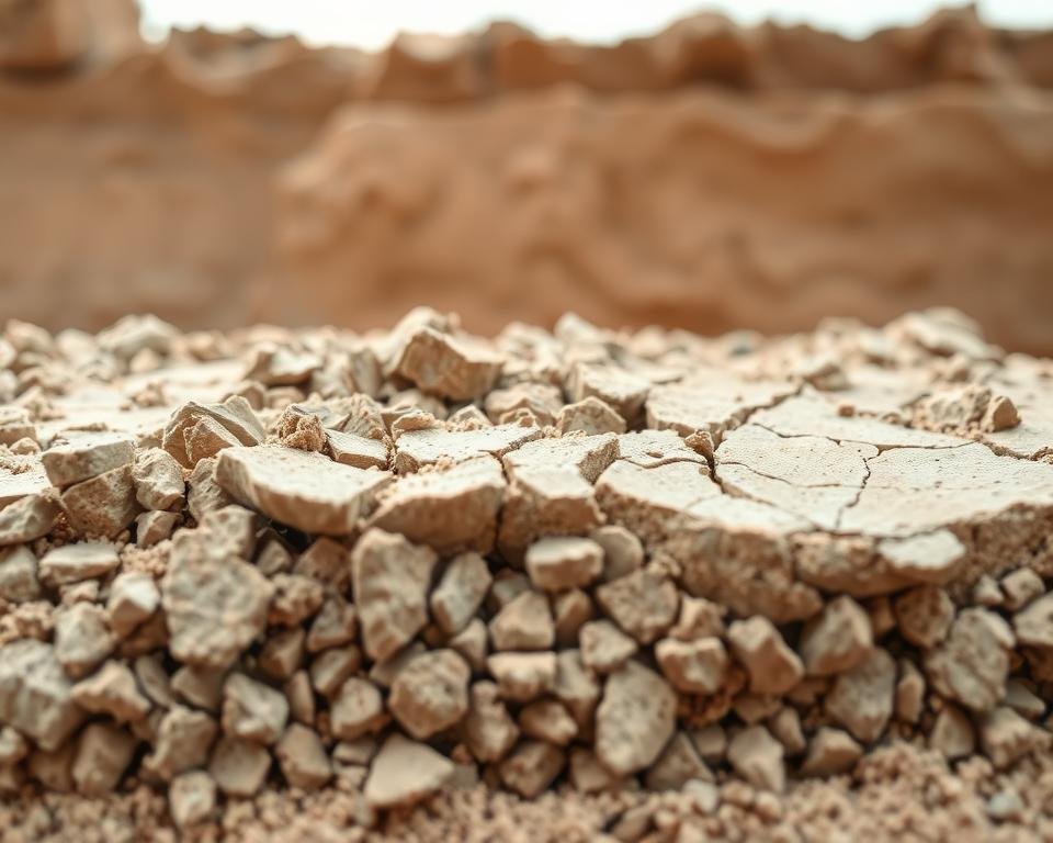 A detailed, cross-sectional illustration of clay with varying degrees of shrinkage, captured under natural lighting with a wide-angle lens. The foreground depicts tightly packed clay particles, some cracked and shrunken, while the middle ground showcases a range of shrinkage patterns and cracks. The background gently fades into a soft, earthy tone, emphasizing the textural and volumetric changes in the clay. The overall scene conveys a sense of the complex and often misunderstood process of clay shrinkage, inviting the viewer to explore the nuances of this material phenomenon.